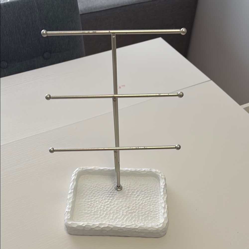 Metal Jewelry Stand with White Tray - Three-Tier Earring & Bracelet Organizer